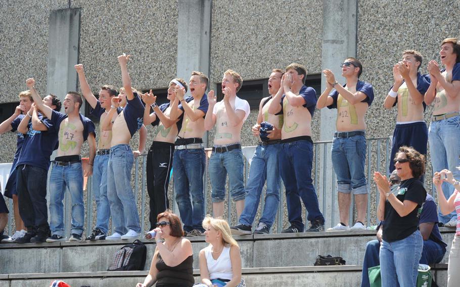 The Naples boys team cheer their girls team to the  DODDS-Europe Division II soccer championship. Naples beat AFNORTH 3-2.