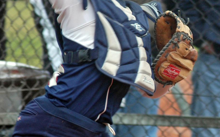 Nicole McBride, a senior on the Lakenheath softball team, has replaced her sister, Lisa, as both catcher and a co-captain. She bats cleanup and is hitting .472 on the year.