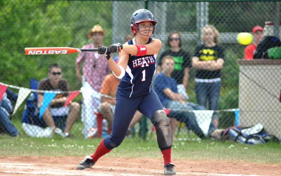 Lakenheath&#39;s Stephanie McAnallen focuses on the ball during the DODDS-Europe Division I softball championship game on Saturday. Ramstein went on to win the game, 5-1. 