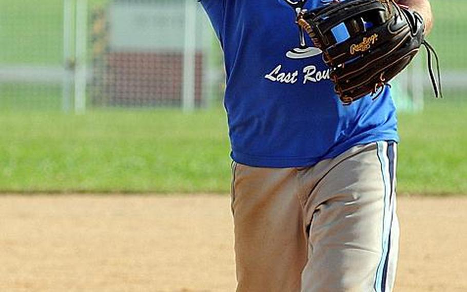 First Round/Last Round right-hander Brent Fisher, dressed in old-school knickers and cap, delivers against Daegu/Area IV of South Korea during knockout-round play in the 15th Firecracker Shootout Interservice Softball Tournament at Field 1, Gunners Fitness & Sports Complex, Camp Foster, Okinawa Sunday, July 4, 2010. First Round/Last Round of Okinawa eliminated Daegu/Area IV 7-6. Risher, 39, a retired Marine gunnery sergeant from Atlanta who works for Okinawa's Single Marine Program wears the get-up as homage to the game's old greats, specifically Honus Wagner of the Pittsburgh Pirates of the 1900s and 1910s.
