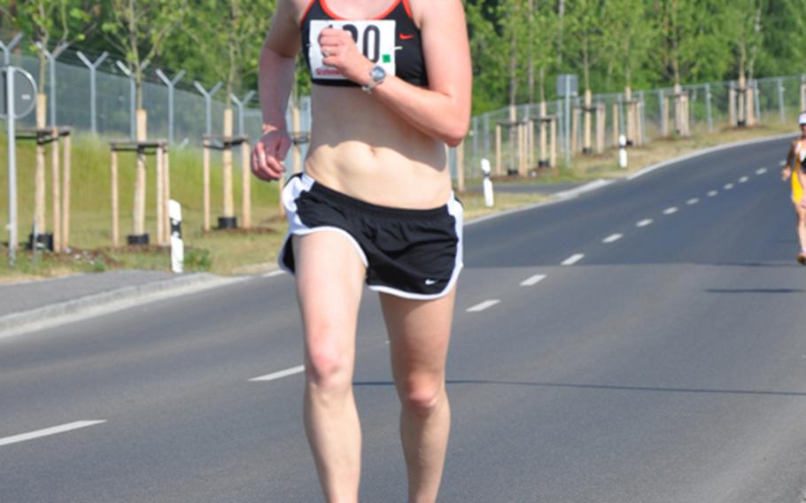 Capt. Myra Galusha, 26, of Ansbach was the fastest female finisher in the U.S. Forces-Europe Army 10-Miler on Saturday with a time of  69 minutes, 55 seconds.