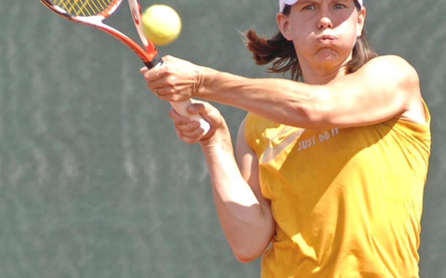 Maya Pardee defended her women's open title at the 2010 U.S. Forces Europe Tennis championships with a 6-4, 6-4 win over Cheryl Riise in Heidelberg, Germany, on Sunday.

(Note to editors: Riise is spelled correctly)