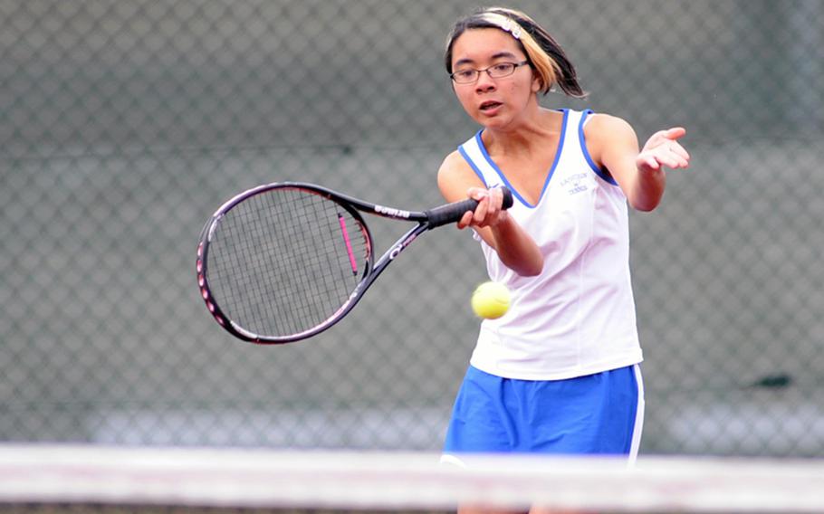 Michaela Corral of Ramstein beat Patch&#39;s Mica Agular 4-6, 6-4, 6-3 in a match at Ramstein, Germany, on Saturday. It was opening weekend of the DODDS-Europe fall sports season.