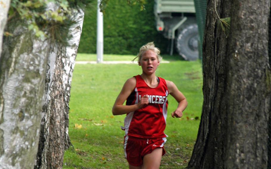 Elizabeth Doe, a senior at Lakenheath, competes on her home cross country course on the season's opening weekend. She finished fourth in last year's DODDS-Europe championships while running for Ramstein.