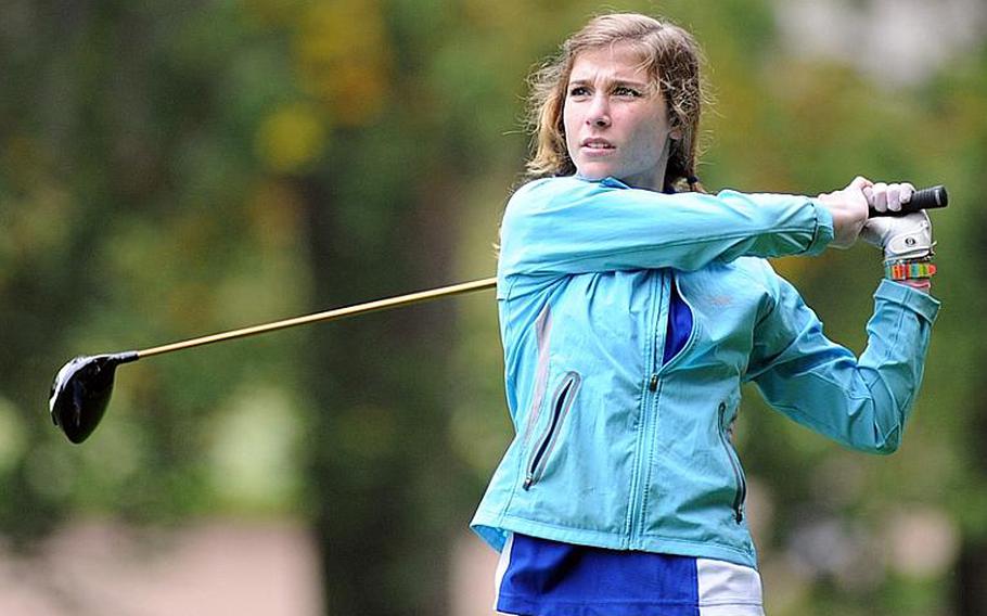 Hollie Salvo follows her tee shot during last week's match in Ramstein. This week the Wiesbaden junior will be trying to defend her 2009 DODDS-Europe golf title when action gets under way in Wiesbaden on Thursday.