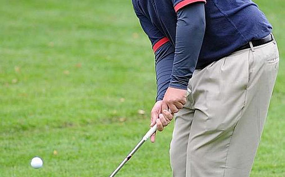 Ramstein's Jordan Linder chips to the green on the final day of the 2010 DODDS-Europe golf championships in Wiesbaden, on Friday. Linder finished sixth.