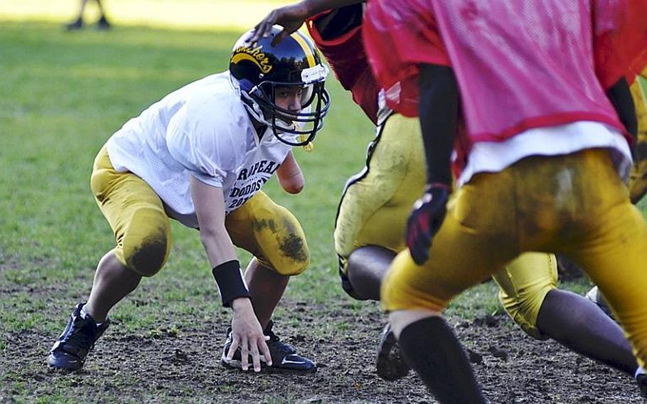 Anthony Coltson, a 110-pound sophomore who was born with a partial left arm, is a member of the Patch junior varsity football team. His coaches and  teammates say his determination to succeed on and off the playing field has served as an inspiration for them.