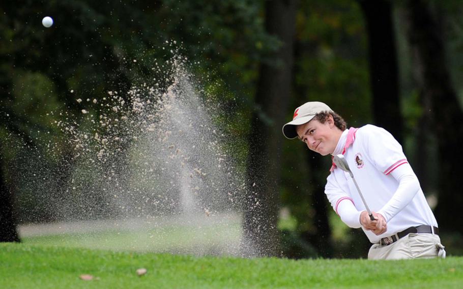 Kaiserslautern's Mackenzie Bradley chips out of the sand on his way to winning the 2010 DODDS-Europe boys golf title at Wiesbaden's Rheinblick Golf Course on Oct. 15. Bradley was named the Stars and Stripes boys golfer of the year.