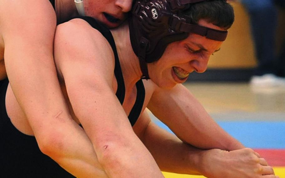 Calen Fields of Patch, left, pinned Baumholder's Cody Clay to take last year's145-pound title. Fields, unbeaten this year, will try to defend his crown.