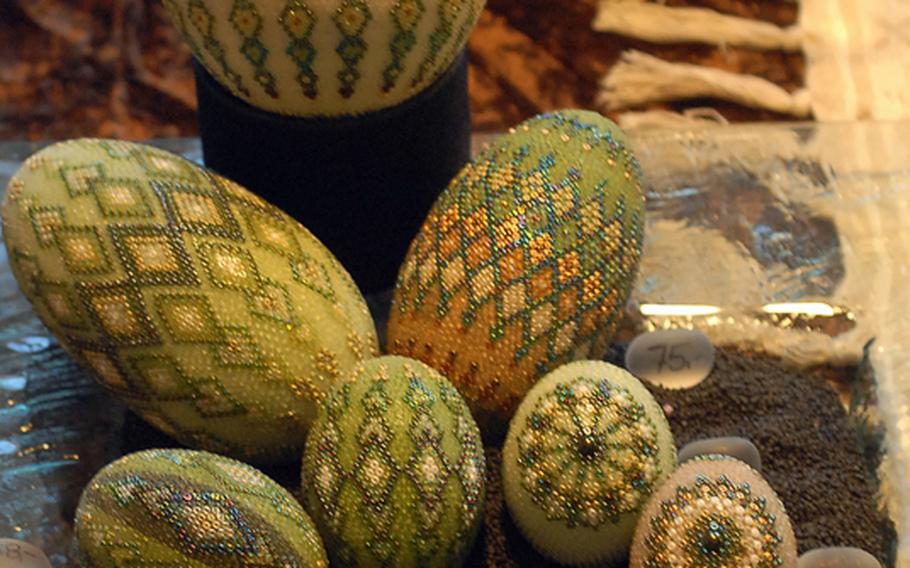 Tiny glass beads decorate these eggs at Kloster Eberbach.