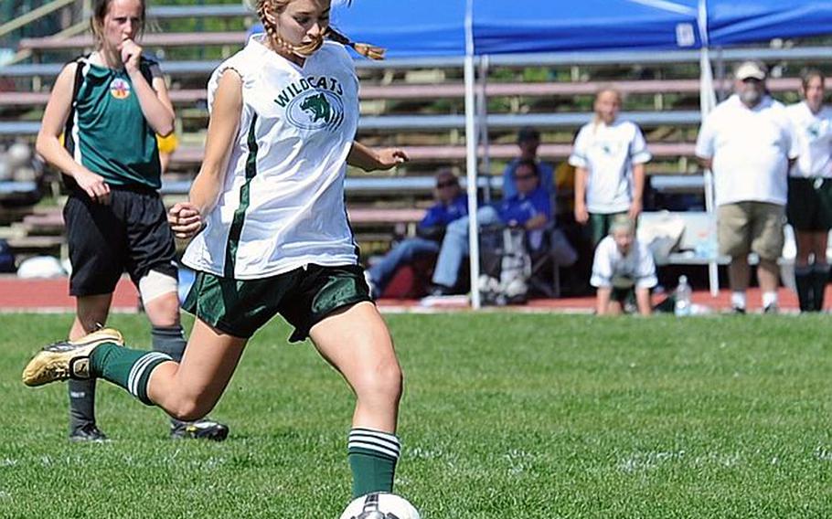 Sofia Cianciaruso of Naples shoots her game-tying 2-2 goal in the Division II championship game against AFNORTH last season. Cianciaruso, who will be returning for the Lady Wildcats this season, later scored the game-winning goal.