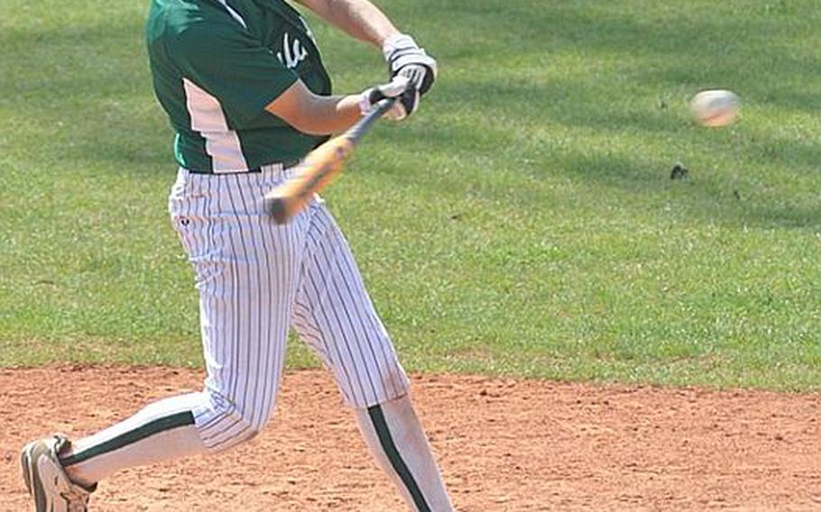 Naples&#39; Dylan Livesay swings to meet the ball Friday in the Wildcats' 12-11 victory over Vicenza in the two teams first baseball action of the season. Naples swept a doubleheader from their hosts, winning the first game, 17-0.