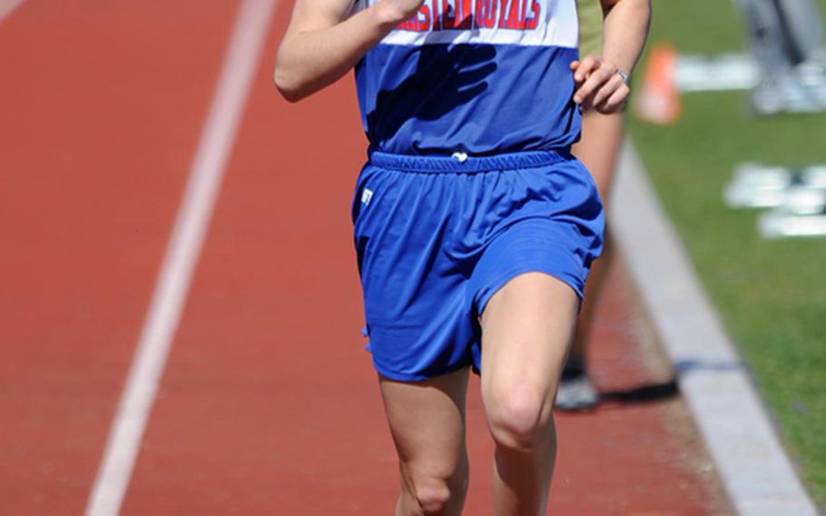 Ramstein's Jessica Kafer won the girls 1,500-meter race in 5 minutes, 0.59 seconds, ahead of Patch's Morgan Mahlock. Complete results from the meet were not available Saturday evening.