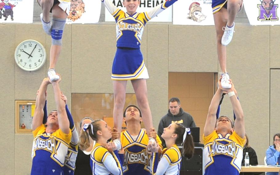 Ansbach placed four members on the All-Europe Cheer team -- two on the first squad and two on the second -- the most of any team. Heidelberg, which won the Division I team championship, Rota, the D-III winners, and Bitburg each had three.