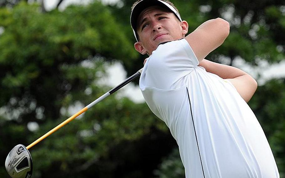 Kadena Panthers senior golfer Reid Henderson views his tee shot  in Wednesday's Day 2 action in the 2011 Okinawa Activities Council district golf championships at the 6,645-yard, par-72 Taiyo Golf Course, Gushikawa, Okinawa. Henderson repeated his island championship, carding a 13-over-par 85 on Wednesday for a two-day total of 163, 19 over par and 21 shots ahead of his nearest challenger, freshman Matthew Duffy of Kubasaki.