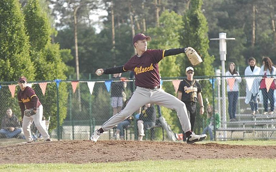 Vilseck freshman pitcher Ben Blackburn delivers a pitch during Friday's 16-0 loss to Patch.