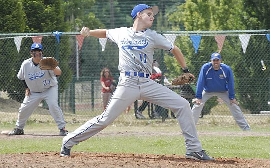 Rota senior Kevin Banks pitched a complete game and picked up the win during his team's 7-6 victory over Sigonella Saturday at the DODDS European Division III championship game in Ramstein, Germany.