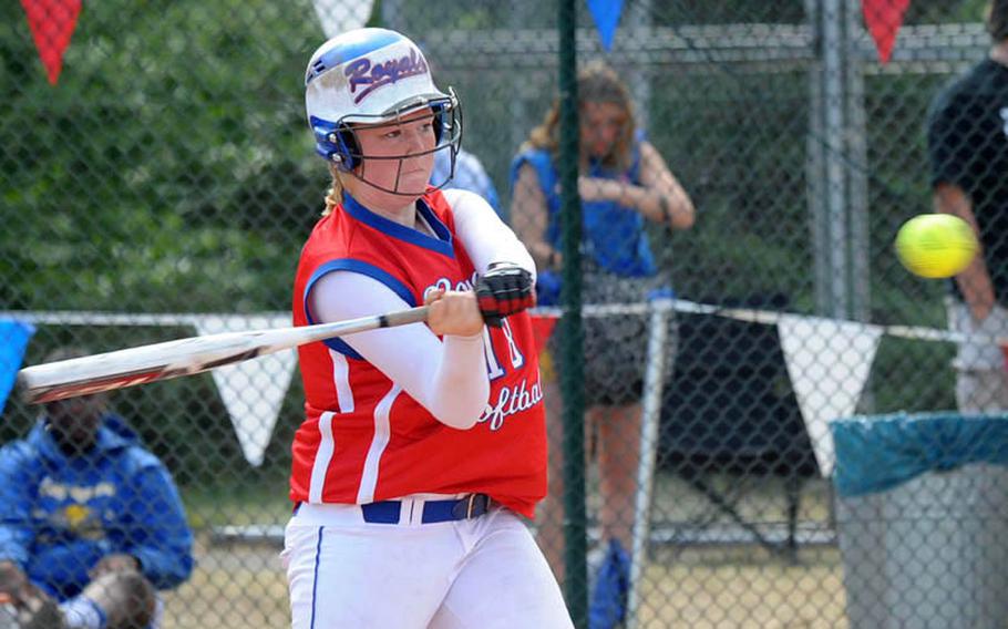 Ramstein's Kathryn Enyeart gets ready to connect for a solo homer in the Royals 8-2 loss to Patch in the final game of the  Division I softball final.