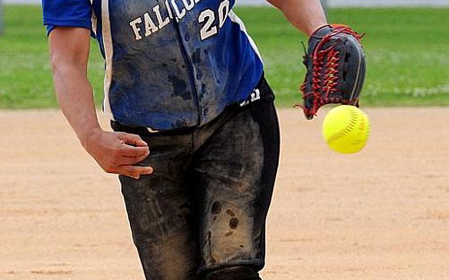 Seoul American senior right-hander Katie Darby pitched her team to seven wins, batted .400 with six in-park home runs and 25 RBIs and led her Falcons to a school-first Far East High School Girls Softball Tournament title, all the while battling a shoulder injury. She was named tournament Most Valuable Player for her efforts, which included a 14-10 triumph over defending champion Kadena in the Far East tournament final on May 26. Darby has been named Stars and Stripes Pacific high school girls softball Player of the Year.