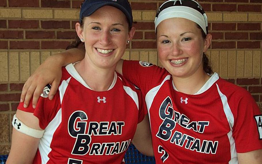 Lakenheath High School grads Morgan, left, and Ali Parkerson share the sisterly joy of being world-class players during last month's World Cup of Softball in Oklahoma City.
