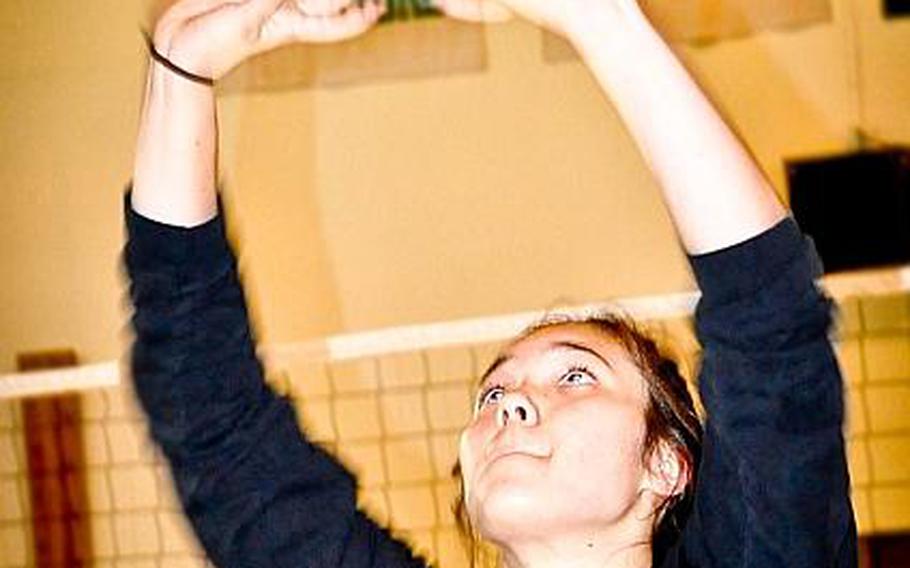 Daegu American sophomore outside hitter-setter-middle blocker Kaitlyn Nott.