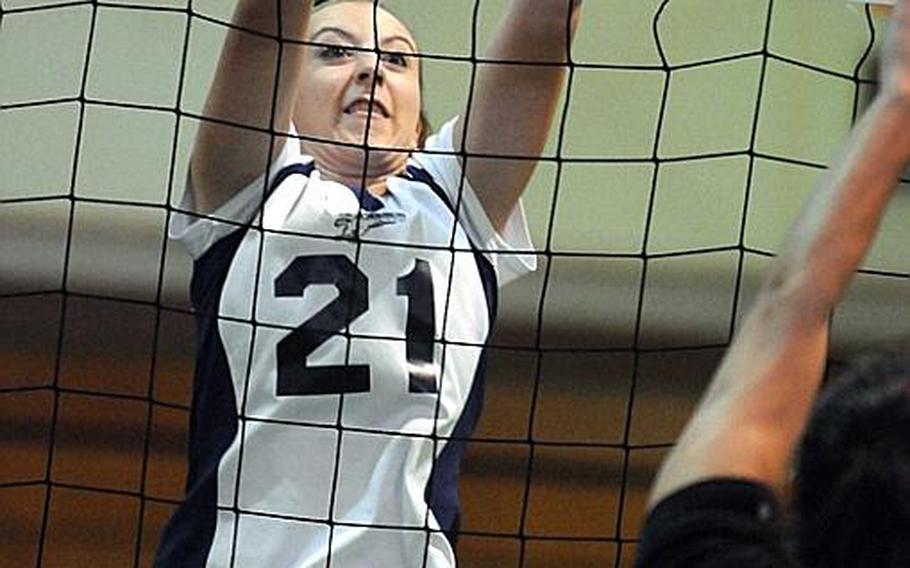 Seoul American Falcons senior middle blocker Tammy Garmany has averaged 11.6 spike kills per match in the Falcons' first five Korean-American Interscholastic Activities Conference Division I girls volleyball matches.
