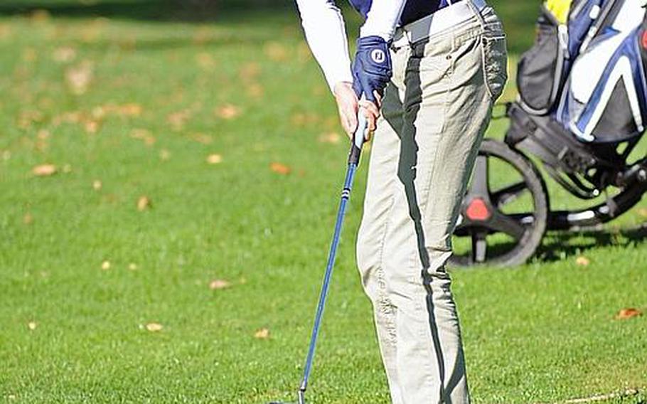 Ramstein's Sasha Phoenix watches her putt roll towards the cup during the second and final round of the DODDS-Europe golf championships at the Heidelberg Golf Club on Friday. Phoenix finished third behind Wiesbaden's Jenna Eidem and Vilseck's Katie Cooper.