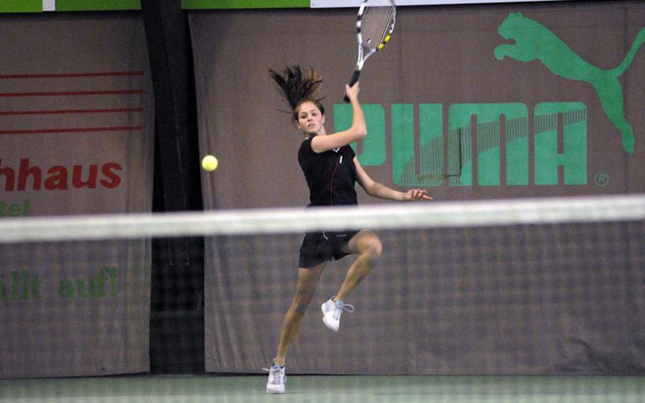 AFNORTH senior Taylor BonenClark returns a shot during the 2011 European tennis championships in Wiesbaden, Germany.  BonenClark fell to Oona Barbieri, a junior from Florence, 6-2, 6-2.