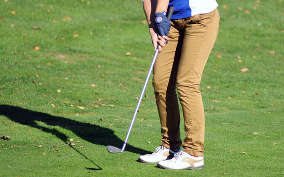 Wiesbadens Jenna Eidem follows her chip to the green in the final round at the DODDS-Europe golf championships in October. Eidem, the eventual winner, has been chosen the Stars and Stripes Athlete of the Year for girls golf.