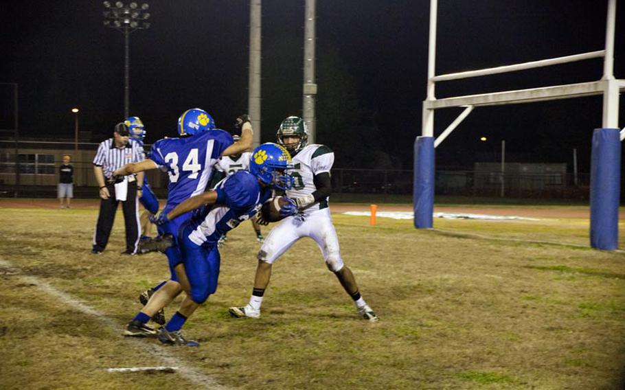 Junior Morgan Breazell goes in for a touchdown Saturday, helping the Yokota Panthers win the Far East Football Division I Championships, 34-6, at Yokota Air Base, Japan.