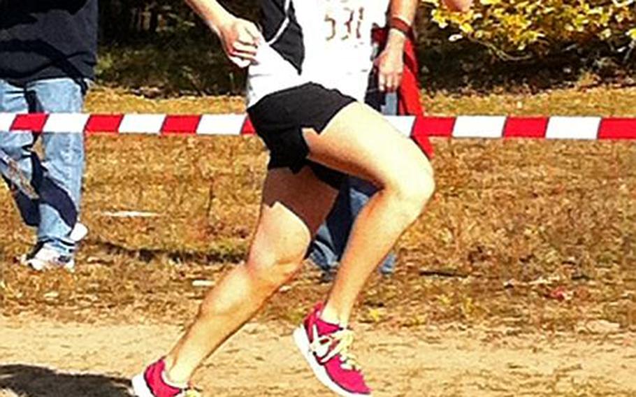 European cross country champion Baileigh Sessions of Patch hits her stride during a  meet in Suttgart, Germany. She has been selected as the girls Stars and Stripes Athlete of the Year for cross country.