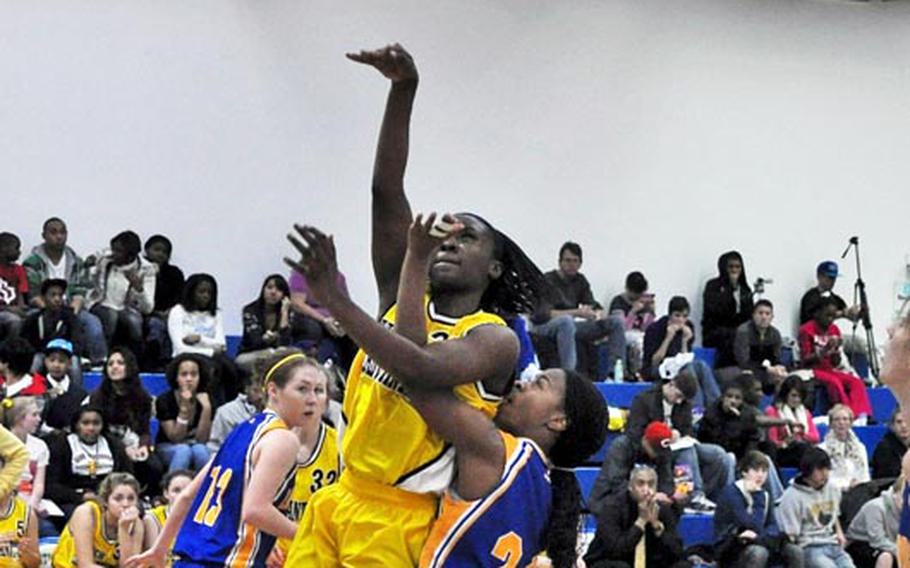 Janelle Loney performs a layup during a game Saturday against Weisbaden. Patch won 54-15.