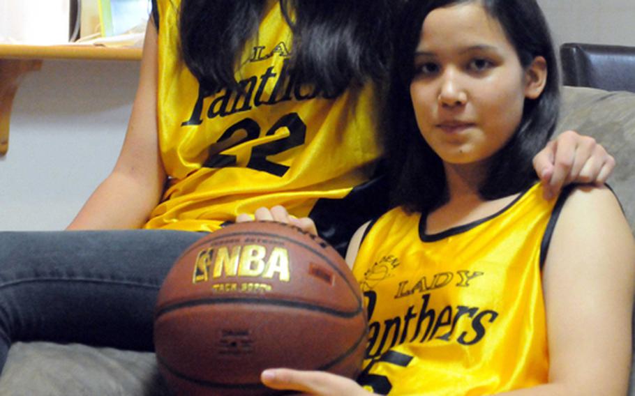Kadena Panthers junior guard Maria Vaughan, left, and freshman guard Alicia Vaughan.