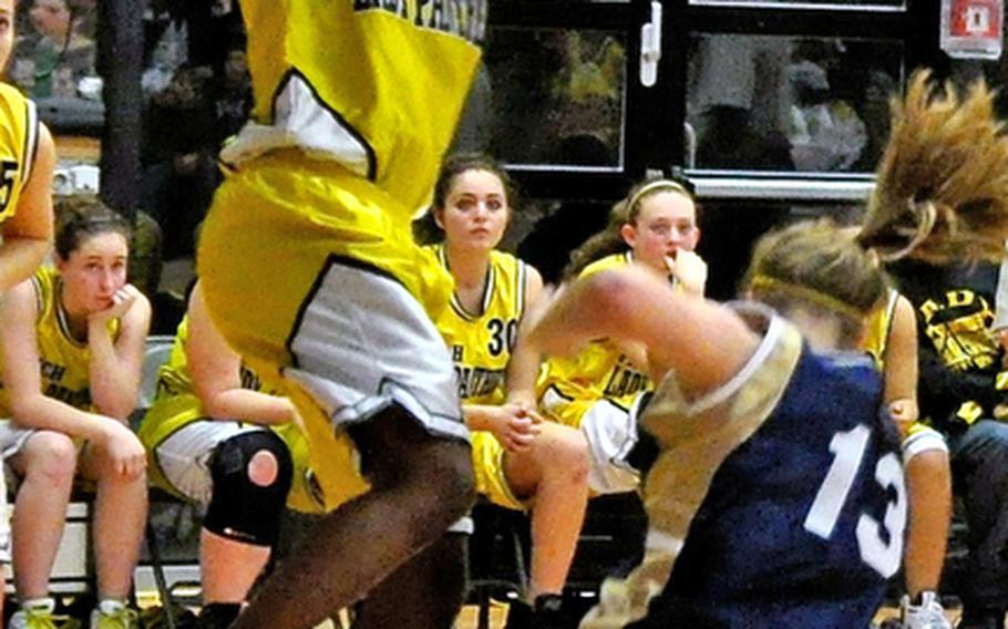 Janelle Loney shoots during the final regular-season game against Heidelberg. Loney has been selected as the Stars and Stripes girls basketball player of the year for the second consecutive year.