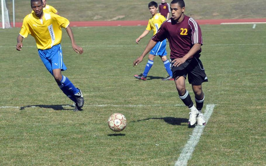 Tyler Lewis, an All-European transfer from Bamberg, led the Vilseck Falcons to their first win of the season Saturday in Ansbach, Germany, beating the Ansbach Cougars 12-0. Lewis had five goals and three assists in the game.