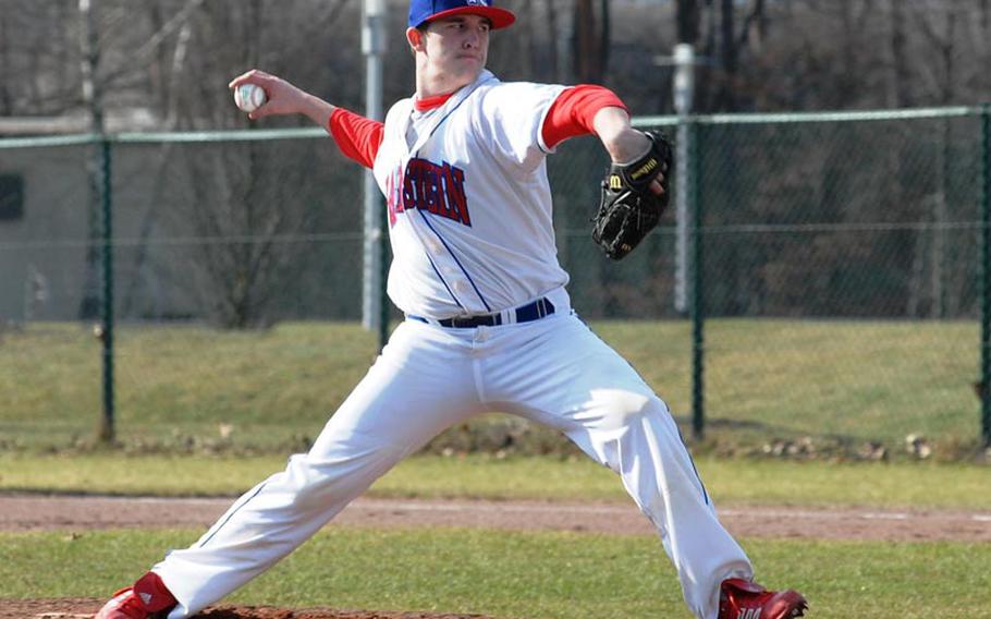 Ramstein senior Jon Grotelueschen pitched three no-hit innings during his season debut Saturday against the Wiesbaden Warriors. The Royals won a pair against Wiesbaden on opening day of DODDS-Europe baseball.
