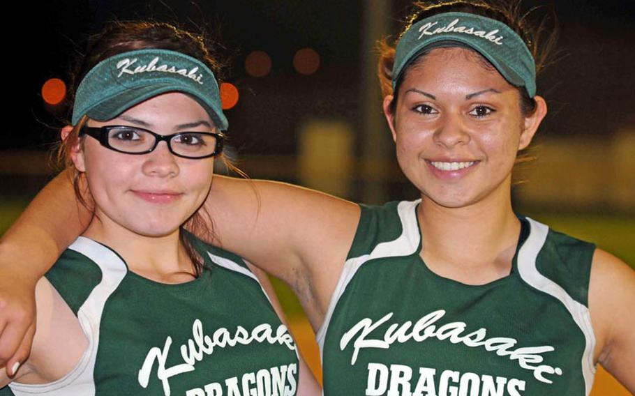 Kubasaki Dragons sophomore utility player Lucy Santoyo, left, and junior pitcher-third baseman Jackie Santoyo, transfers from Radford High in Hawaii.