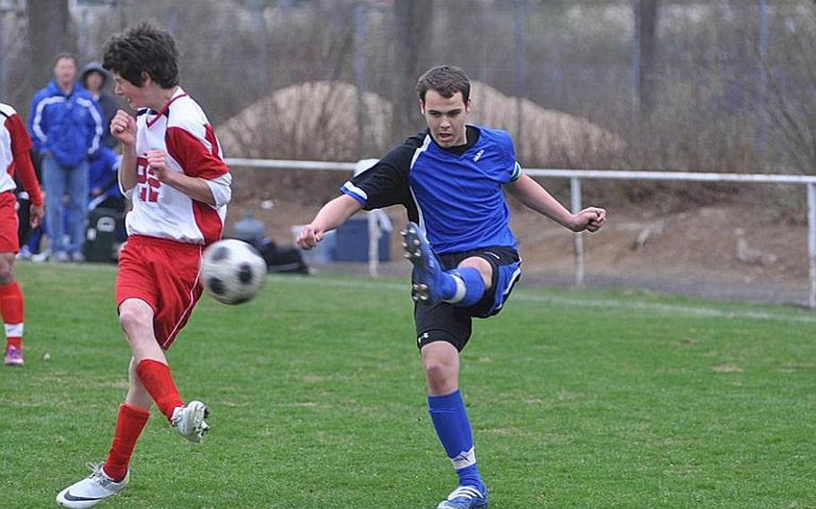 Hohenfels captain Jacob Witty takes a shot Saturday in the Tigers' 2-1 win over Schweinfurt.