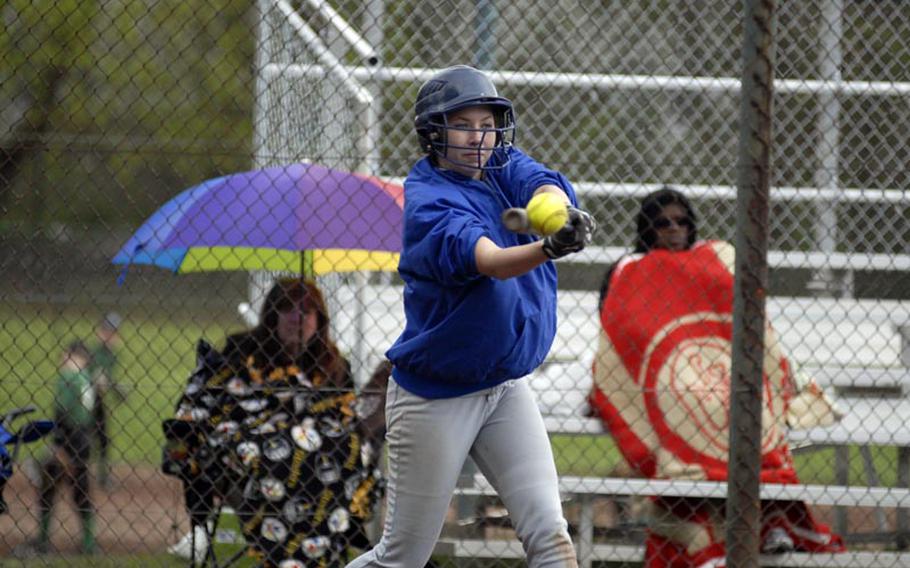 Wiesbaden junior Kirsten Velsvaag had a solid day at the plate for the Wiesbaden Lady Warriors on Saturday, but it wasn't enough to knock off the defending Division I champion Patch Lady Panthers. Patch went on to win two games against the host squad.