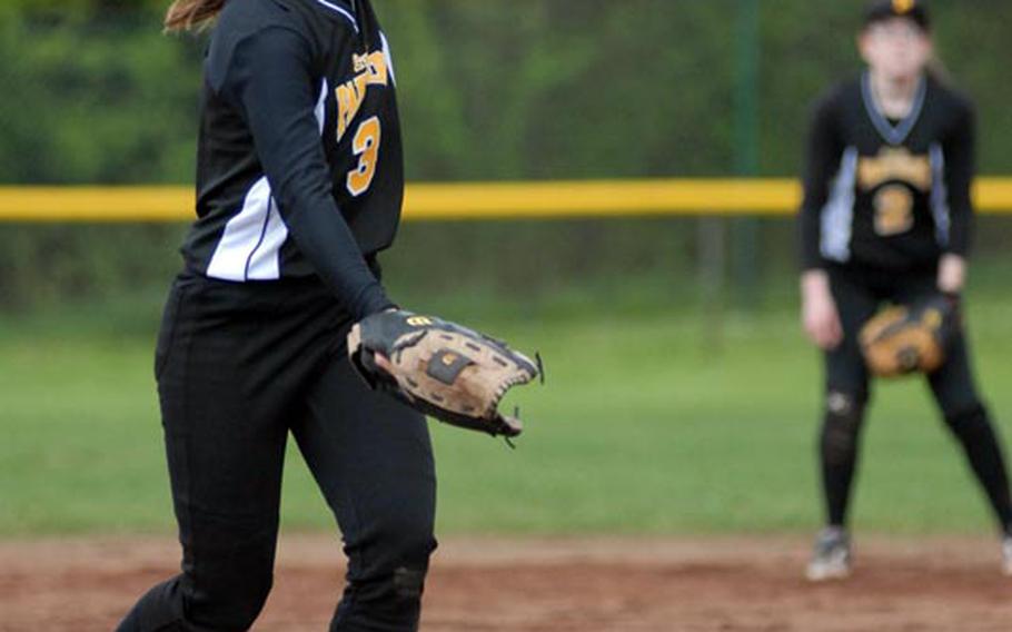 Patch sophomore Paige Miller picked up the first win of her high school softball career on Saturday as she went five innings, giving up six hits and one earned run against Wiesbaden. Patch swept a Saturday doubleheader against the host Lady Warriors.