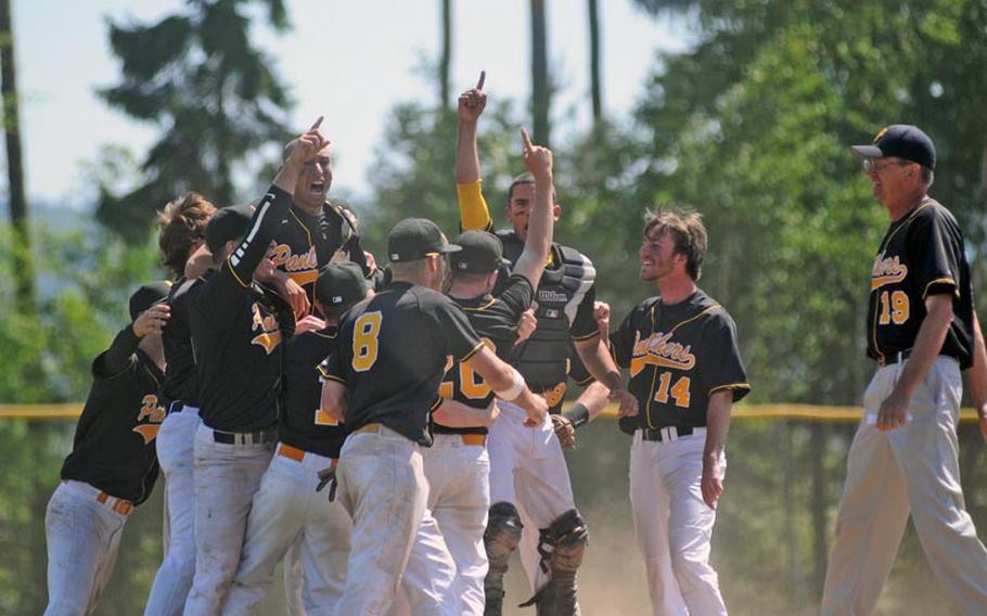 Patch players celebrate after winning the European Division I championship Saturday.