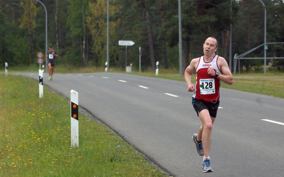 Capt. Joshua Hudson, 26, of the 212th Combat Support Hospital in Miesau, Germany, was the third-overall finisher and the first qualifying finisher in Saturday's U.S. Forces-Europe Army Ten-Miler in Grafenwöhr, Germany. Hudson, who finished with a time of 63 minutes, 29 seconds, is one of six male racers qualified to represent U.S. Army Europe at the Army Ten-Miler in Washington, D.C., in October.