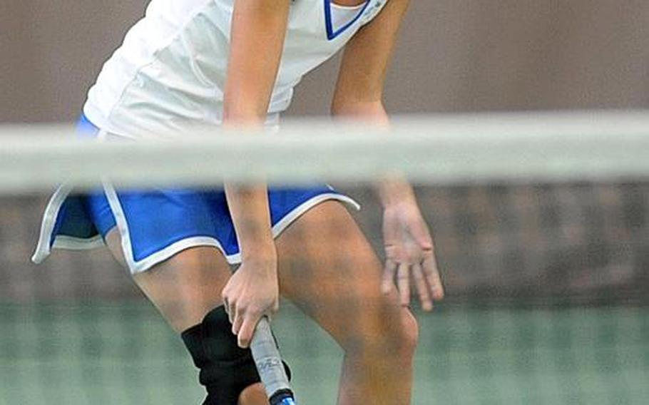 Defending girls single champion Meghan Augsburger, seen here in last year's title match, will be back for the Royals this season.