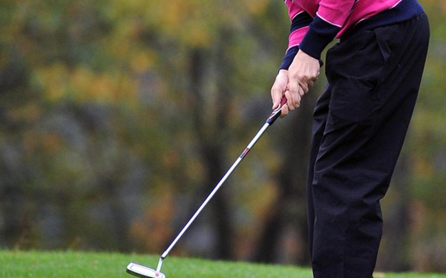 Bahrain's Ilya Goniker watches his putt in final round action at the DODDS-Europe golf championships at the Heidelberg Golf Club, Friday. Goniker finished third behind Ramstein's Everett Plocek and Christian Gunia.
