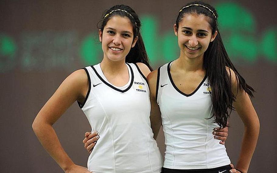 Patch's Marina Fortun, left, and Christine Young are the 2012 DODDS-Europe girls doubles champions after beating Ramstein&#39;s Sydney Townsend and Jennifer DuBose 7-6 (9-7), 1-6, 6-4.