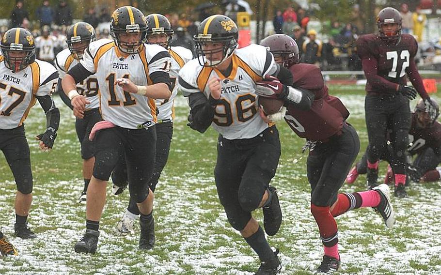 Patch senior Joe Logan breaks away during Saturday's DODDS-Europe Division I semifinal game at Vilseck. The Panthers won, 30-8, and will play Ramstein for the championship next Saturday.