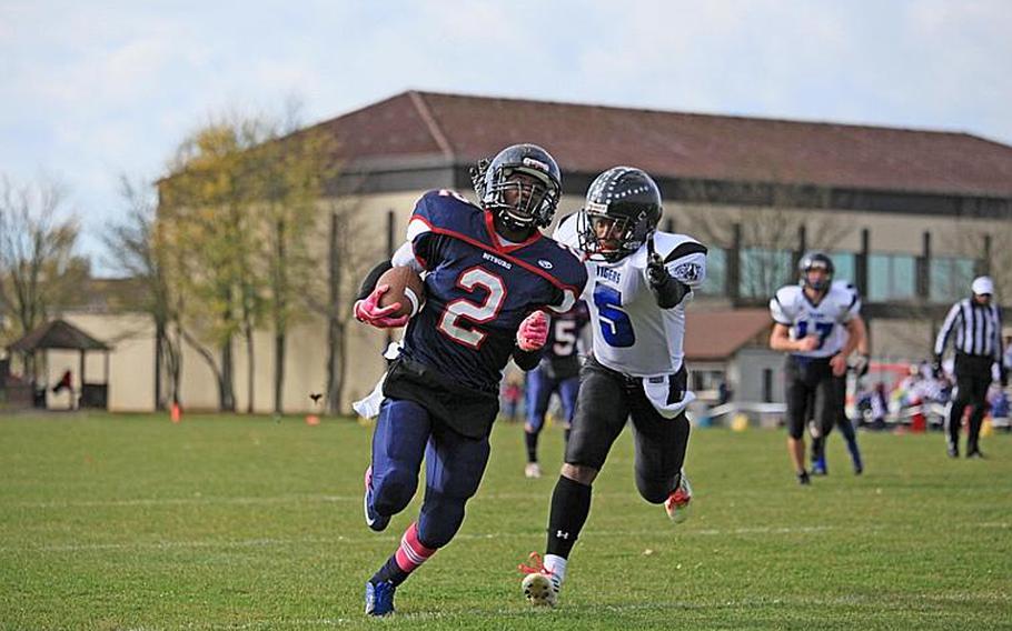 Bitburg's C.J. Evans carried for 185 yards on 21 attempts, all in the first two quarters, before an ankle injury sidelined the Barons' star running back.