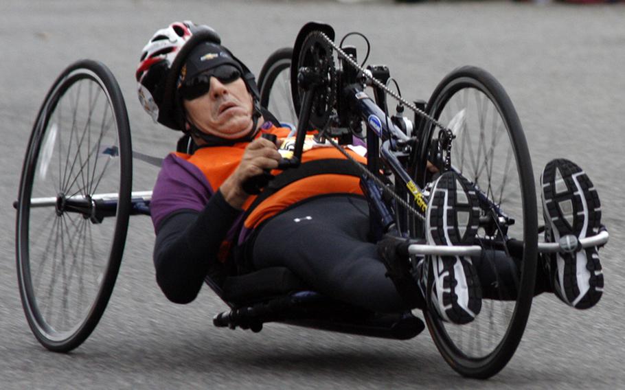 A competitor in the 37th Marine Corps Marathon near the 10-mile mark.