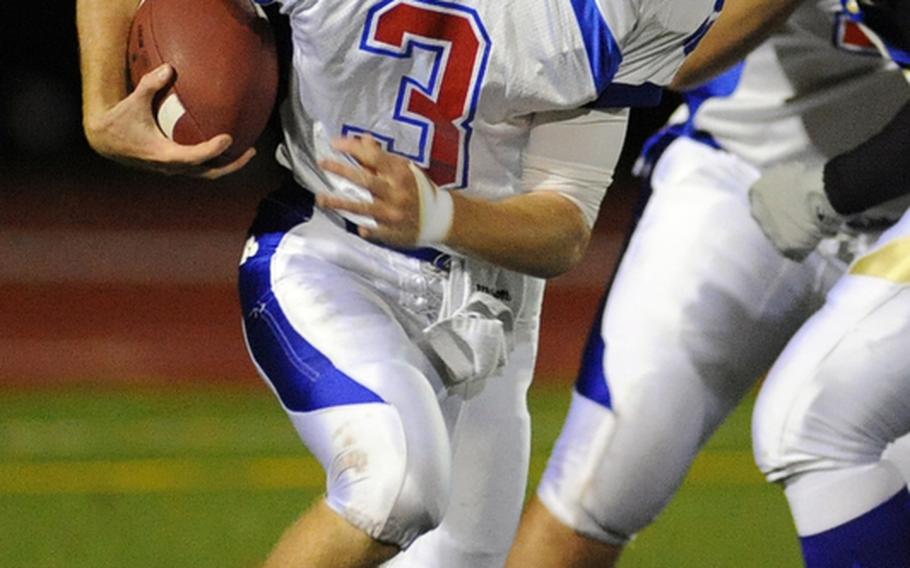 Ramstein's Dylan Le Page, seen here in a game against Wiesbaden, is one of many offensive weapons in the undefeated Royals' arsenal.