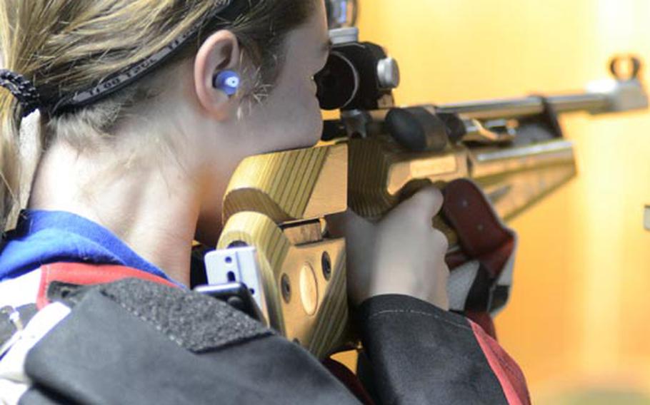 Patch sophomore Maggie Ehmann finished second behind teammate Erika Hoffman Saturday at a marksmanship match in Heidelberg, Germany. Ehmann also took home the top kneeling position point honors with 96.